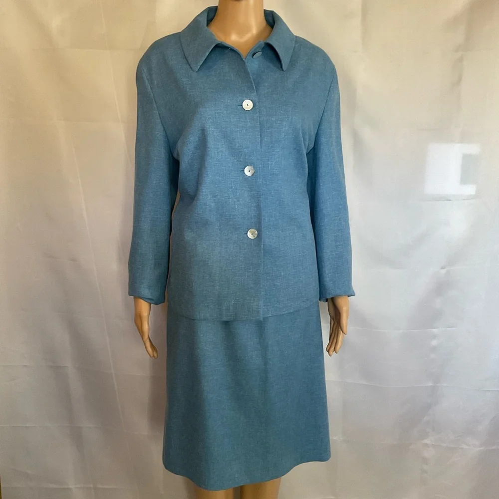 Laurèl Escada Cashmere Linen Wool Blend Skirt Suit Blue 40 10 - Picture 1 of 9